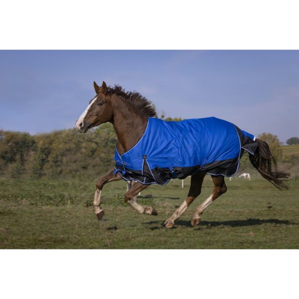 Попона дождевая EQUITHEME 1200D с нейлоновой подкладкой с высокой шеей, чёрная/голубая