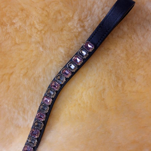 Налобник кожаный фигурный LeatherArt розовые и зелёные камни