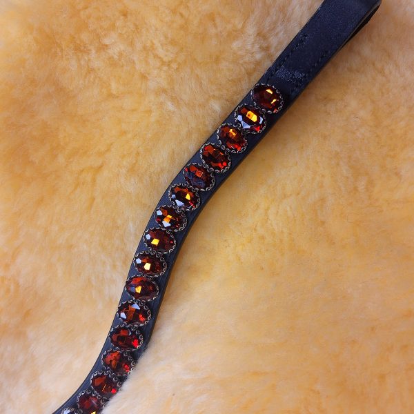 Налобник кожаный фигурный LeatherArt оранжевые камни