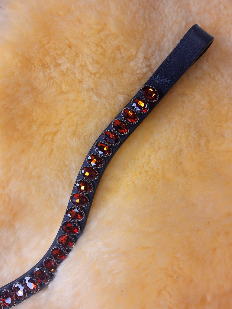 Налобник кожаный фигурный LeatherArt оранжевые камни