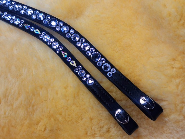 Налобник кожаный фигурный LeatherArt с кристаллами круглые+капли