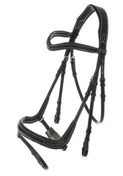 Оголовье анатомическое LeatherArt белая строчка, с поводом, чёрное